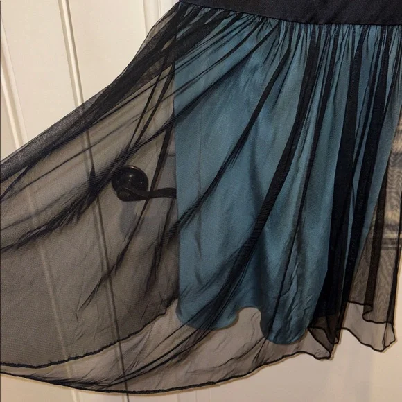 Jay Godfrey Women’s Designer Vintage Teal and Black Ruffled Mini Dress Size 4 - Picture 4 of 6